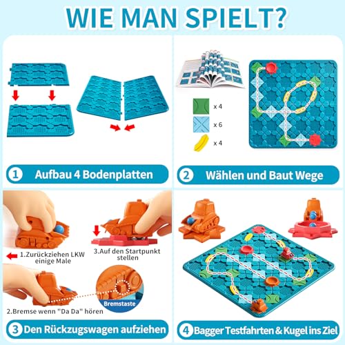 Miniatura 5 de Burgkidz Juegos De Mesa De Lógica Juguetes Para Niños 4 5 6 7 8 Años, 56 X 56 Cm Gran Tablero Constructor De Carreteras Laberinto Rompecabezas, Regalos De Niños Juguetes Para 4-8