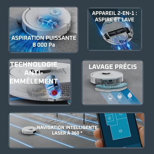 Aspirateur Robot Rowenta X-Plorer Série 280 RR88H7E0 – 8000 Pa, Technologie Anti-Emmêlement - vue 3