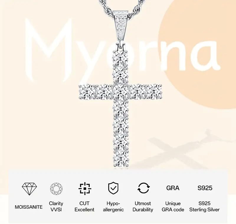 Moissanite Cross Pendant Necklace for Women, D Color VVS1 18K White Gold Plated 925 Sterling Silver, Lab Created Diamond Jewelry Gift Jesus Christian Religious Crucifix - Image 5