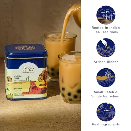 Image of Herbs & Kettles Masala Chai Boba Kit | Assam Black Tea with Ginger, Cardamom, Cinnamon, Cloves & Black Pepper + Chewy Tapioca Pearls | DIY Bubble Tea Kit with Reusable Straws & Easy Instructions
