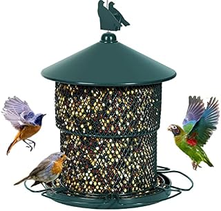 Wild Bird Feeder Metal Outside Hanging - 3.15KG(7lb) Seed Capacity - 6 Perches, Mesh Tube Sunflower Seed Bird Feeders, Garden Decoration, Attracts Birds, Green
