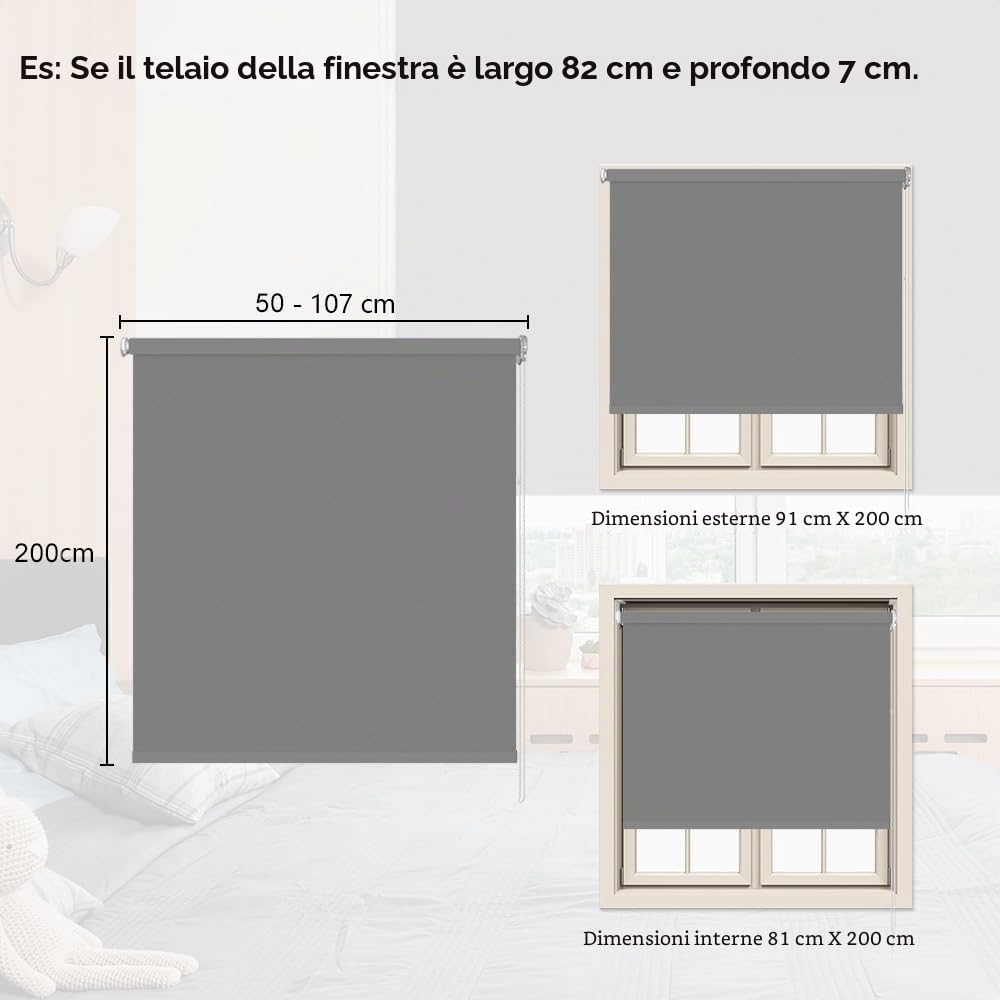 Tenda termica a rullo, oscurante, per finestre, in tessuto impermeabile, protezione dai raggi UV, adatta per camera da letto, soggiorno, bagno, cucina e porte, 50 x 200 cm, grigio