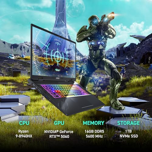 msi Crosshair A16 HX 16” QHD+ 240Hz Gaming Laptop – AMD Ryzen 9 8940HX, NVIDIA GeForce RTX 5060, 16GB DDR5, 1TB NVMe SSD, Wi-Fi 6E, USB-C, Windows 11 D8WFKG-090US - Image 3