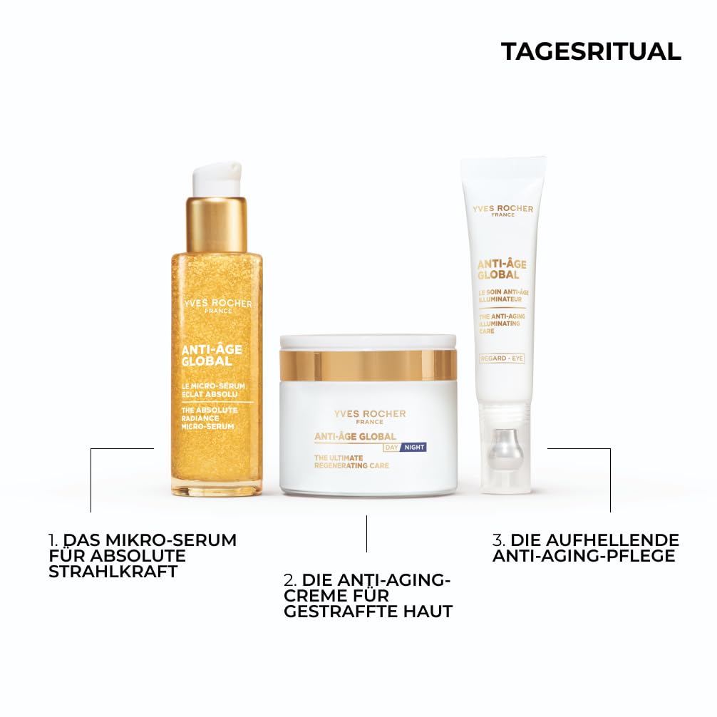 Yves Rocher Anti-Age Global Set – Grand Soin 75ml + Supra Essence Serum 30ml – Mit Gold-Achillea – Anti-Aging Gesichtspflege – Strafft, regeneriert und spendet Feuchtigkeit