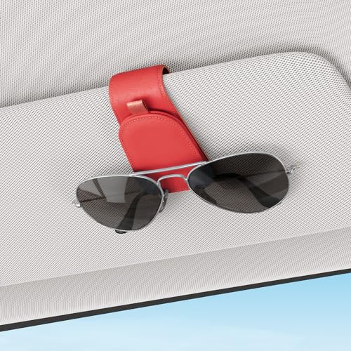 Image of Sotfamily Sunglass Holder for Car Visor, Red, 2 Packs | Suede Cloth, Magnetic, Organizer for Car Accessories