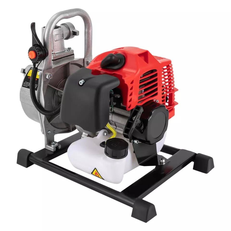Bomba de agua de motor de gasolina de 42,5 cc, 2 HP Stroke, bomba de agua de gasolina con tubo de entrada de agua de 2 m, bomba de transferencia de agua 40F 1,45 kW para riego de jardín, limpieza de