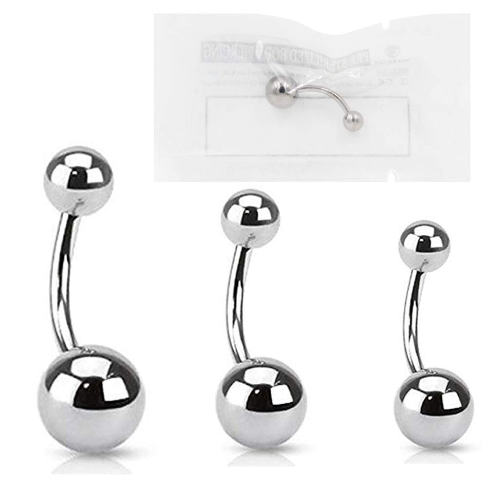 WARRIOR Piercing Banana Navel Jewellery for Belly Button de titanio G23 14G(1,6mm) with 2 Balls of 5mm And 8mm Single Piece PTD-01