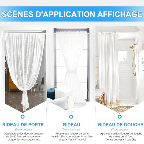 Tringle rideau douche sans perçage extensible 115-195cm blanche fixe - 7