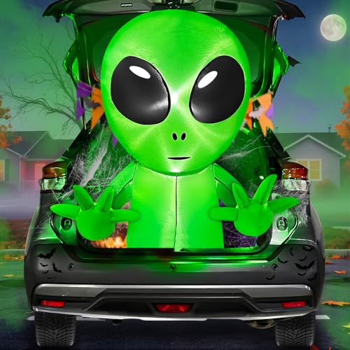 3.5 Ft Halloween Inflatable Alien Trunk Or Treat Car Decoration with Built-in LEDs Halloween Blow Up Alien Broke Out from Car Decoration Outdoor Yard Decor