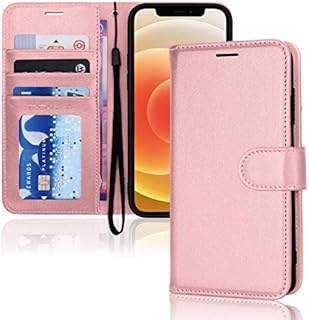 TECHGEAR iPhone 12 / iPhone 12 Pro Leather Wallet Case, Flip Protective Case Cover with Wallet Card Holder, Stand and Wrist Strap - Pink PU Leather with Magnetic Closure for iPhone 12/12 Pro 6.1"