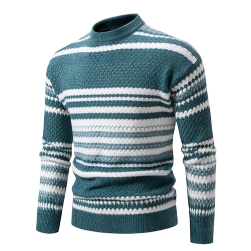 Men’s Mock Neck Knit Sweater Winter Fashion Striped Slim Fit Pullover Casual Warm Jumper3