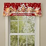 BUUGVIIL Christmas Valance for Windows Rod Pocket Short Curtains Gingerbread Man Merry Christmas Kitchen Valances Window Treatments for Bedroom, Bathroom, Living Room, 1 Panel, 52 x 18 inch