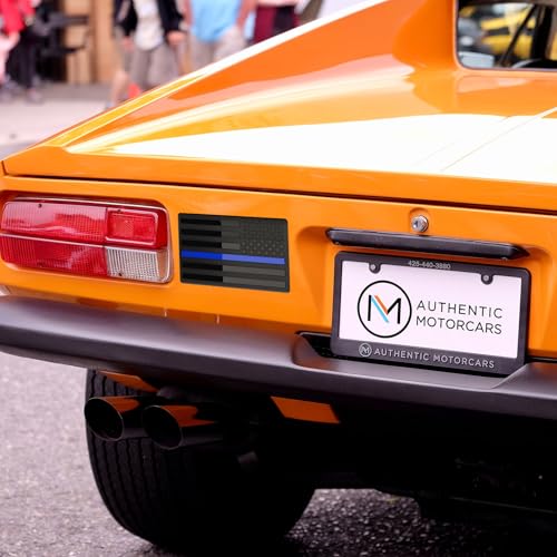 Image of 10 Pairs Embossed 3D Metal Thin Blue Line All Black American Flag Emblem Decal Stickers, Matte Black 5 inch x 3 inch Patriotic USA US Flag Decals for Car, Truck, Motorcycle Honoring Police Law Enforcement