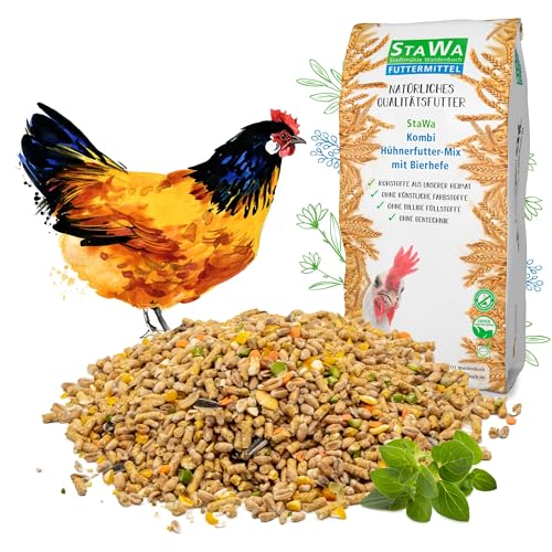 StaWa Kombi Hühnerfutter-Mix, ohne Gentechnik, Alleinfutter + Bierhefe und Oregano-Öl, 25 kg