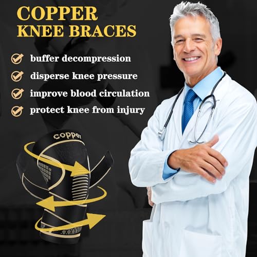 Copper Knee Braces (2 Pack) for Women and Men - Knee Pain Relief and Support for Arthritis, ACL, Meniscus Tear - Suitable for Working, Running, Weightlifting