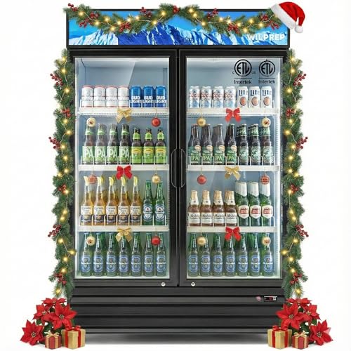 Wilprep Two Door Commercial Refrigerator, 40 cu. ft. Swing Door Merchandiser Refrigerator with Tempered Glass & LED Lighting, ETL Listed Fog Free Beverage Display Refrigerator for Office Bar Store…