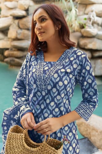 Image of MIRCHI FASHION Pure Cotton Women Straight Batik Print & Mirror Work Kurti Set with Dupatta and Pant