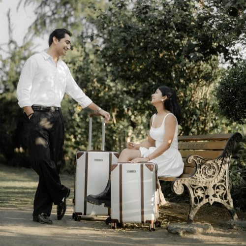 Image of Assembly Vintage Trolley Bag Set of 2 20, 24 Inch (55 & 65 cm) Hard Shell Polycarbonate Luggage Set Retro Classic Design with TSA Lock 8 Spinner Wheels Moon