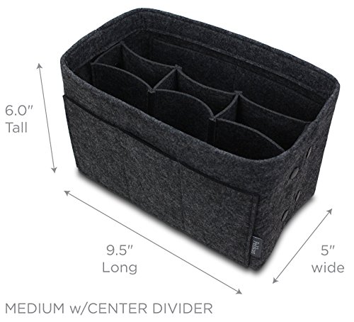 Pelikus Felt Purse & Tote Organizer Insert/Multi-Pocket Handbag Shaper (Medium with Center Divider, Dark Grey)