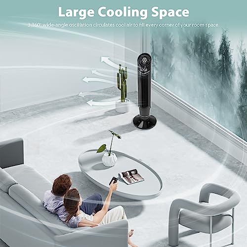 Image of Antarctic Star Tower Fan 360Oscillating Quiet Cooling 24H Timer Remote Control Powerful Standing 8 Wind Speed 3 Wind Modes Ionizer Mode Bladeless Portable LED Display,Bedroom Office 40-Inch BLACK