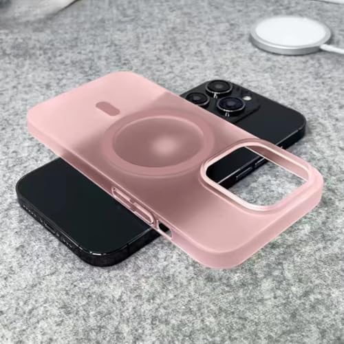 Coque iPhone 14 Plus transparente mate rose, protection antichoc magnétique