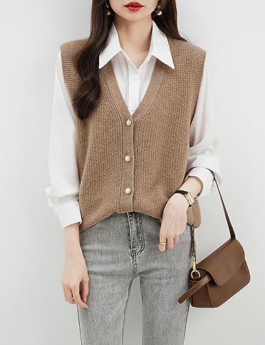 Women's 100% Merino Wool Sweater Vest 2025 Fall Winter Casual Mock Neck Sleeveless Knit Sweater Tank Tops4