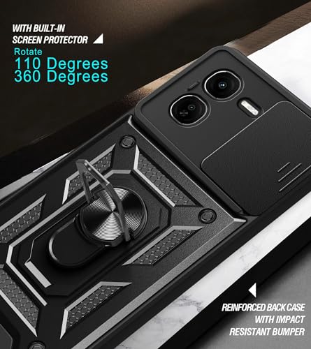 Image of Scalebee Tough Armor Bumper Back Cover Case for iQOO Z9x 5G | Sliding Camera Cover, Kickstand & Ring Holder | 360 Protection Back Cover Case for iQOO Z9x 5G (PC & TPU, Black)