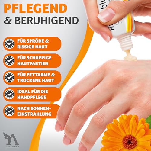 Angel in Quiet Ringelblumensalbe mit hohem Gehalt an Calendula Extrakt – Pflege bei trockener & gereizter Haut – mit Hamamelis – Salbe für empfindliche Haut & Babyhaut – Naturkosmetik ohne Parabene
