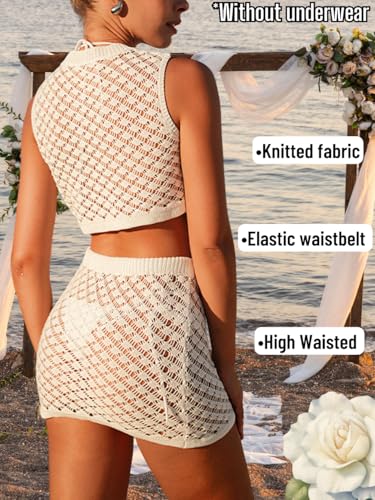 Two Piece Cover Up Skirt Sets,Crochet Swimsuit Coverups for Women,Sexy Beach Outfits Vacation Resort3