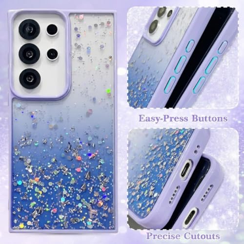 Image of VONZEE Case Compatible with Samsung Galaxy S25 Ultra 5G, Non Moving Glitter Shockproof Case for Girls & Women Soft TPU Shockproof Anti Scratch Drop Protection Cover (Purple)