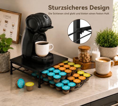 HFHOME Kapselhalter für Dolce Gusto 60 Kaffeekapseln Aufbewahrung, 2 Leise Metall Kapselschublade mit Rutschfeste Füße… – Ansicht 2