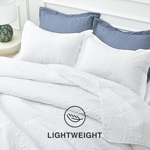 Love's cabin King Size Quilt Set White Bedspreads - Soft Bed Summer Lightweight Bedspread Comforter - Modern Style Coin Pattern Coverlet for All Season - 3 Pieces (1 Quilt, 2 Pillow Shams)