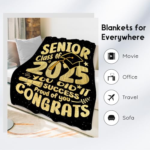 Graduation Blanket - Class of 2025 Graduation Gifts for Her or Him - 40"x50" Flannel Soft Throw Decorations - Senior 2025 Gold Blankets for College, High School