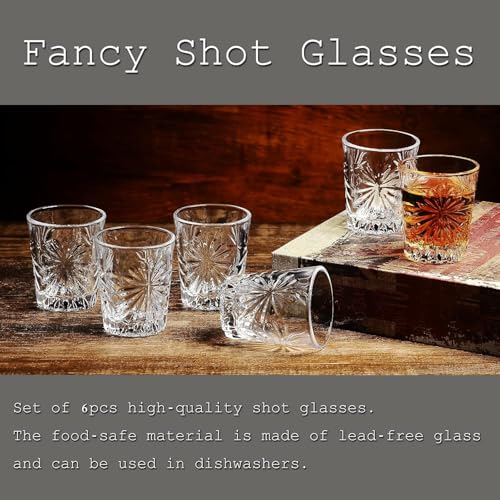 Image of bellemax Classy Shot Glass for Espressos, Spirits & Liquors,Whiskey, Vodka Shot, Tequila Shot, Wine Tasting, Cocktail Pour, Bar Accessory & Home Decor Parties Glasses Set of 6 (BR-07)