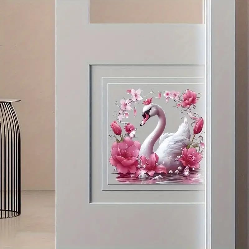 Swan Blossoms Flower Toilet Cover Sticker Decals,Spring Flower Leaf Butterfly Waterproof Toilet Lid Tank Seat Decals Cistern Self-Adhesive Bathroom Wall Sticker