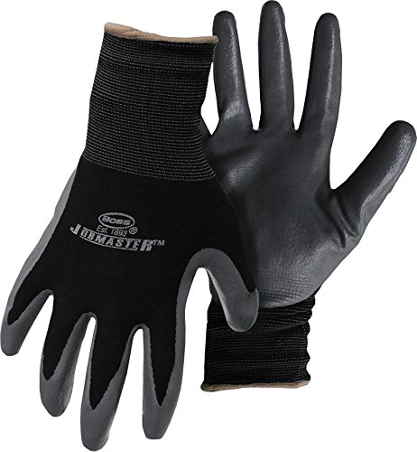 BOSSMen's JobMaster Nylon Nitrile Coated Palm Work Glove, Abrasion Resistant, Non-Slip Grip, Black, Large, (8442L)