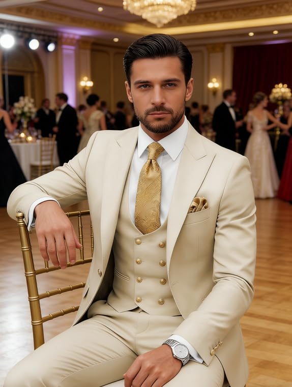 Wangyue 3 Piece Men's Suits Slim Fit Suits for Men Wedding Prom Tuxedo Suits Formal Business - Image 3