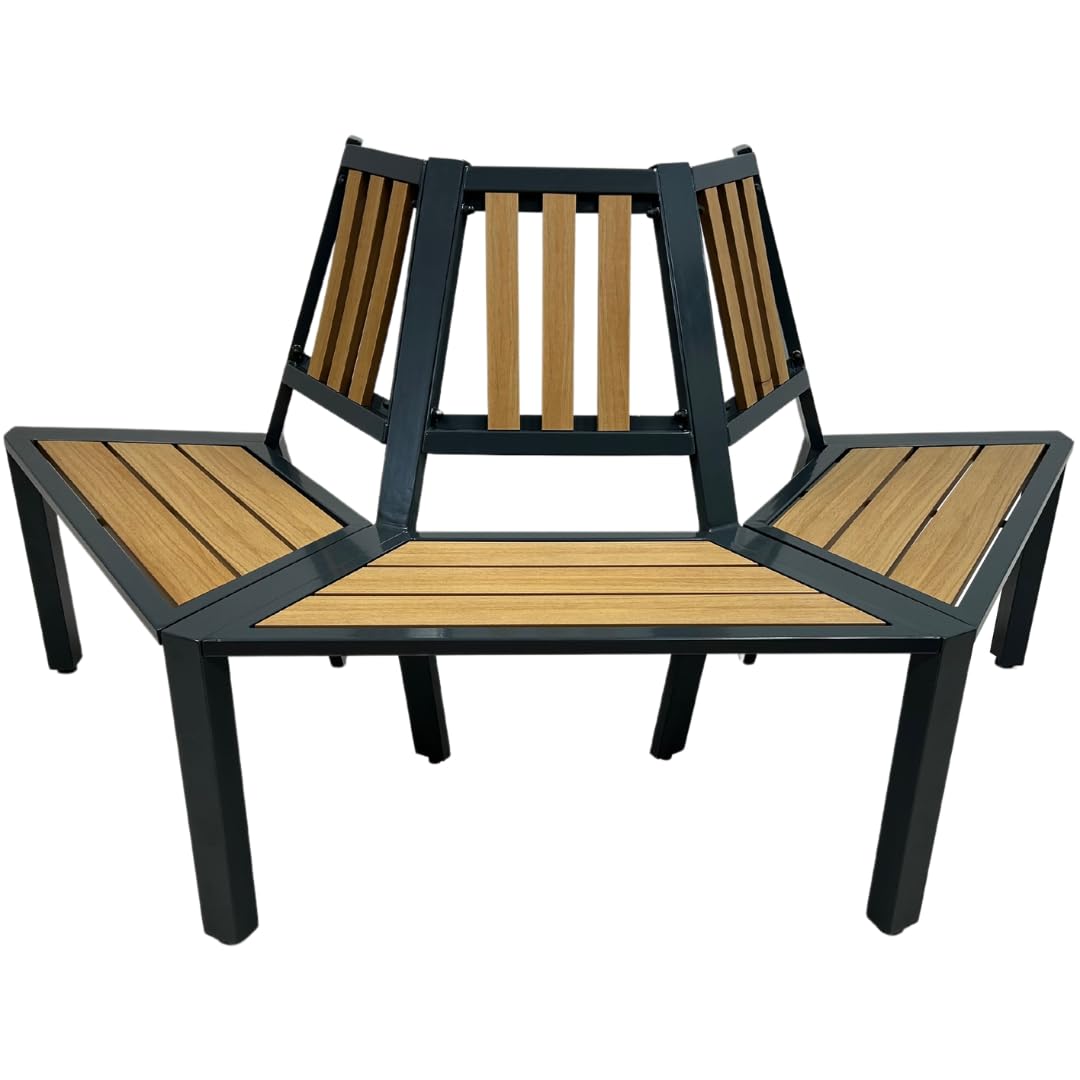abc HOME | Baumbank Halbrund 162 cm – WPC & Aluminium Anthrazit/Braun – Wetterfeste Gartenbank Rundbank – Erweiterbar zum 360° Baumring – Rostfrei & Pflegeleicht
