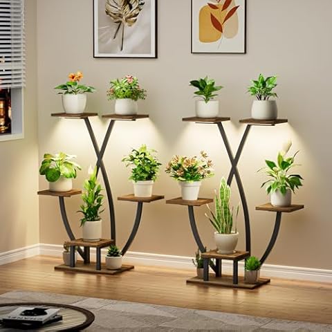 Plant Stand Indoor with Grow Light - 2 Pack Metal Plant Shelf, 6 Tiered Corner Plant Stand for Multiple Plants Display Rack Holder, Flower Stand for Indoor Plants, Balcony, Patio, Living Room, Garden Cover