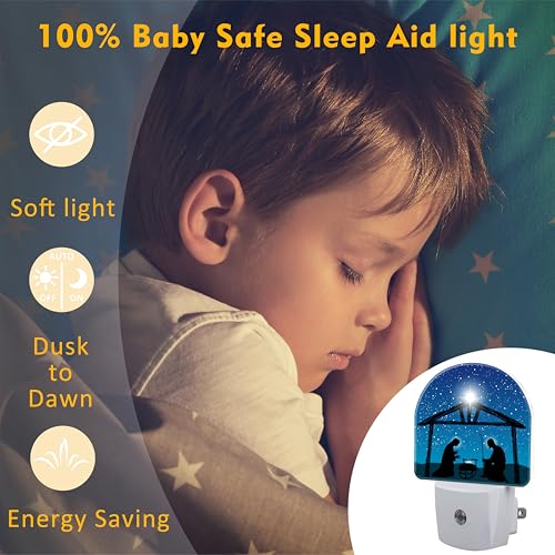 Image of Nativity Night of Jesus Night Light for Kids,Christmas Christian Jesus Plug in Night Light with Dusk to Dawn Sensor, 0.5w Energy Saving Nightlight for Hallway Stairway Kitchen Bedroom