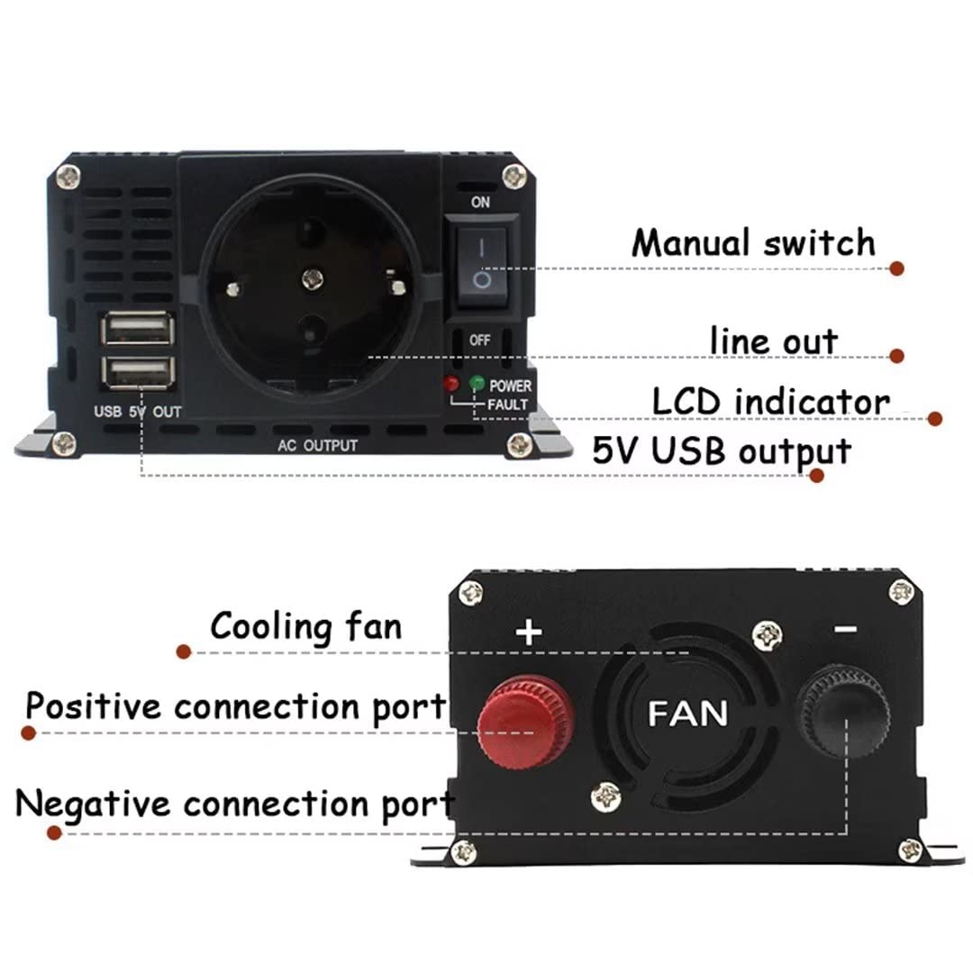 Convertisseur de Puissance Écran LCD 3000w Campervan Essentials 12V / 24V à 220V ou Chargeur de Voiture USB 110V convertisseur de Puissance sinusoïdal pour Camion modifié, 24V - 220V
