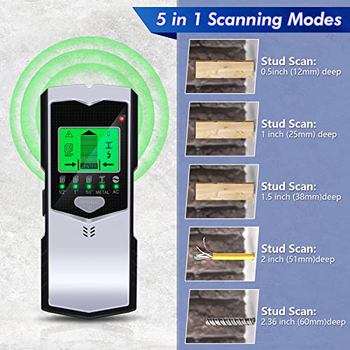 Xuhal 2 Pcs Stud Finder Wall Scanner 5 In 1 Electric Stud Detector Stud Finder With Lcd Display Audio Alarm Stud Sensor Beam Finders For Center Edge Of Wood Ac Wire Metal Studs Joist Pipe Locator #TOP3