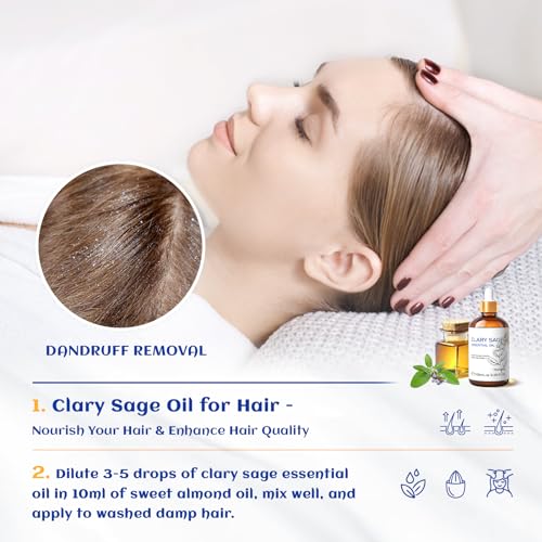 Image of HIQILI Clary Sage Oil Essential, Herbal Sooth Aroma in Diffuse, Meditation, Calming Sleep at Bedtime, Body Massage, Moisturize Skin, DIY Deodorant Spray - 100ML