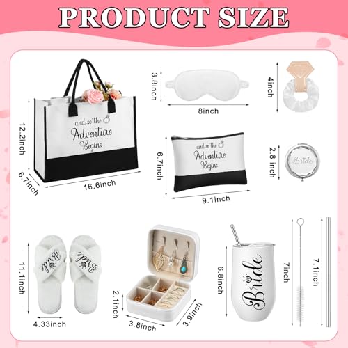 Image of JaGely 9 Pcs Bride to Be Gifts Set Bridal Shower Bachelorette Wedding Gifts with Robe Slippers Tumbler Tote Bag & Bridal Kit