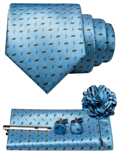 Image of JEMYGINS Mens Tie and Lapel Pin Necktie Pocket Square Cufflinks and Tie Clip Sets for Business Casual 5PCS