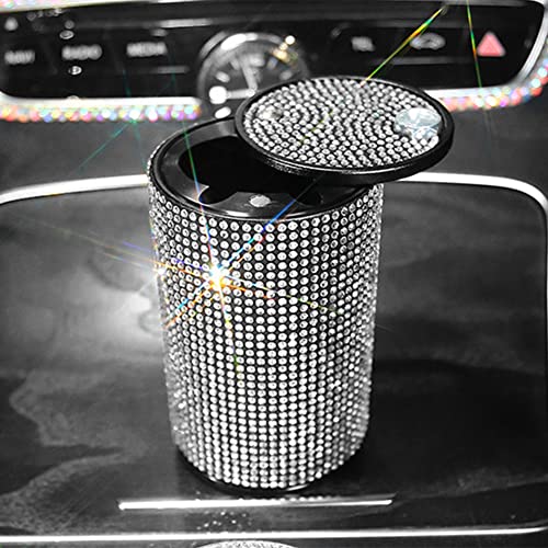 Image of Diamond Car Ashtray Hot-drilling Ash Tray For Car Bling Diamond Cigarette Holder With Lid Car Accessories Gifts For Women Car Home Office Decor