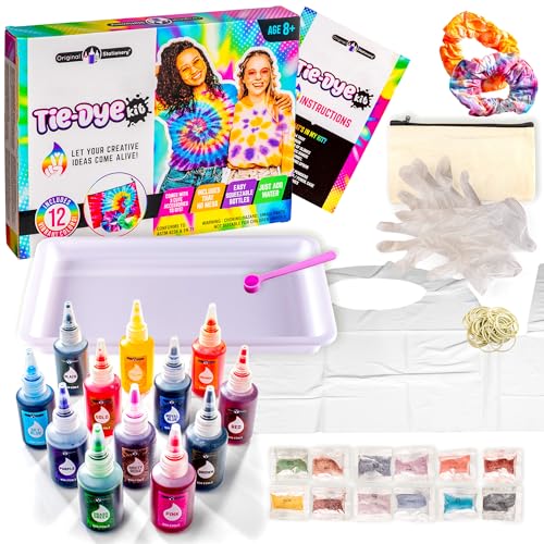 Original Stationery Fun Colors Tie Dye Kit, Alles-in-Einem Batik-Set für Bunte Batik-Bastelarbeiten für Mädchen von 10-12, tolles Bastel-Geschenk-Set für Geburtstage Kinder