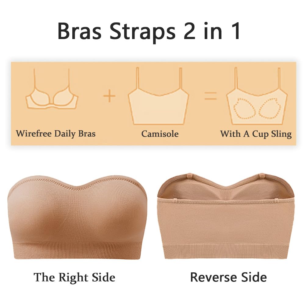 Sujetador Bandeau para Mujer Sujetador Sin Tirantes Bralette Invisible Inalámbrico con Tirantes Acolchados y Convertibles Desmontables Ropa Interior Top de Tubo de Soporte para Todos los Días Boda
