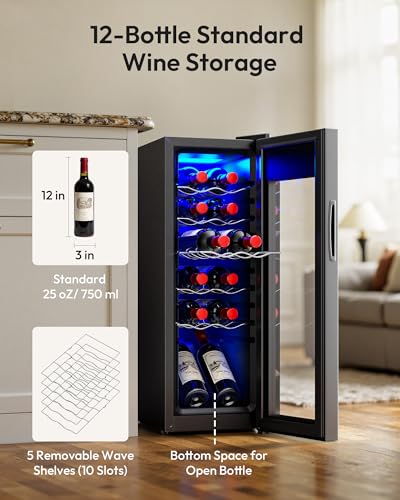 Image of EUHOMY 12 bottle Wine Cooler Refrigerator, Wine Fridge with Lock, Black