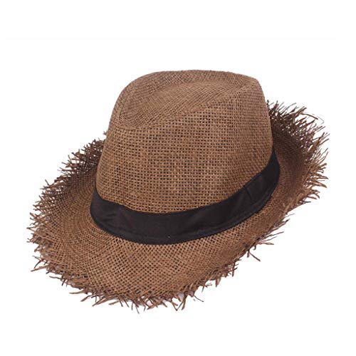 Strohhut Gärtner, Strohhut Herren Damen, geflochten ausgefranst Sommerhut Damen Herren Sonnenhut Strandhut Hawaii Hut - ideal für den Urlaub am Strand Garten oder Sommer Partys (01 Brown, One Size)